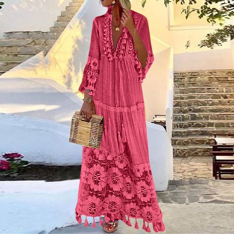 chinese dress ladies Ivory Floral Maxi Dress With Crochet Trim And Slit main image 0