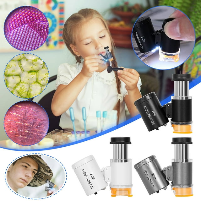 Xihbxyly Minimicroscopio de Bolsillo, Aumento de 60X, Luz Led Brillante, Portátil para Identificación de Joyas, Magnifica Monedas, Billetes y Antigüedades, Herramienta Práctica para El Hogar, La Ofic