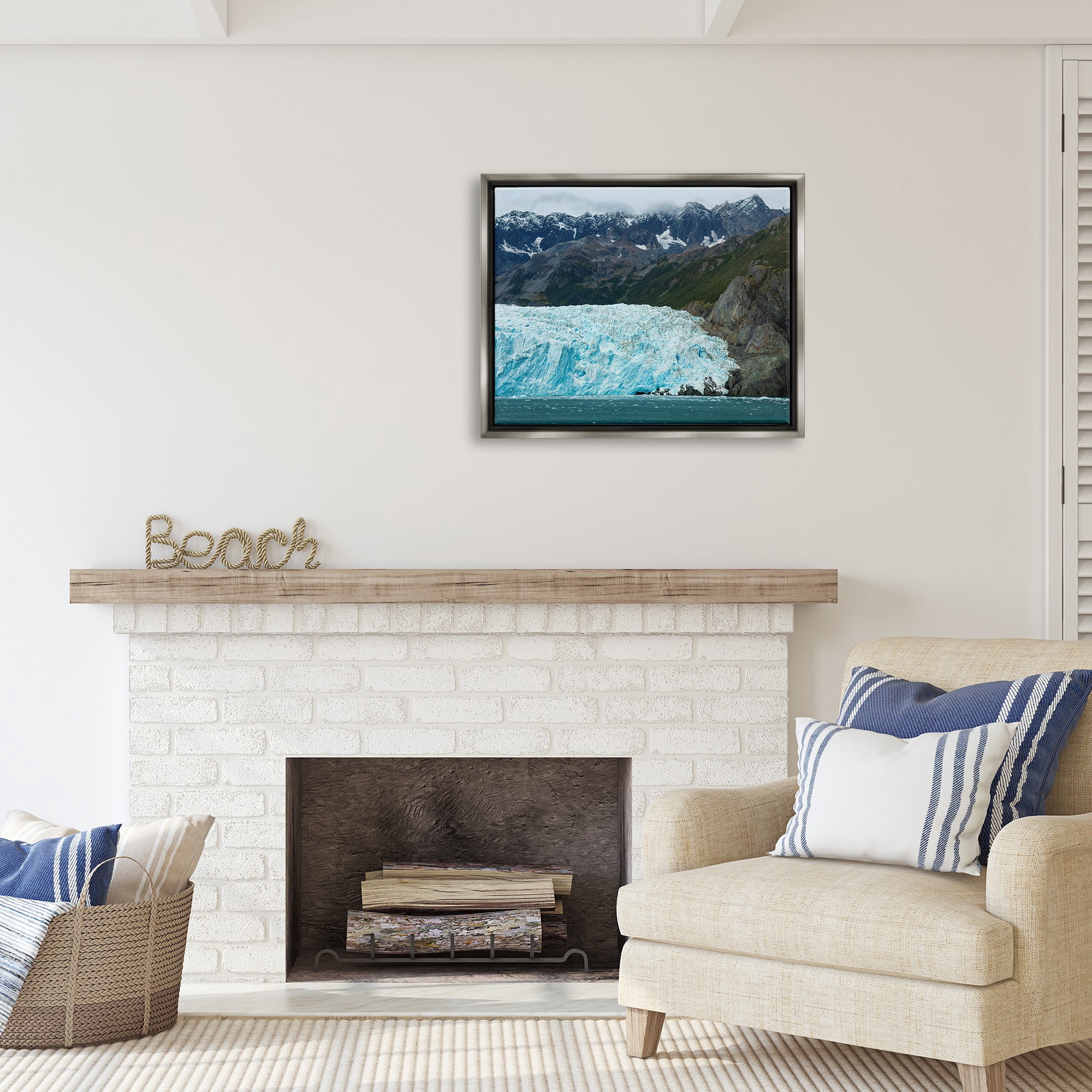 Stupell Industries Frozen Glacier Photography Nature Photography Gray Floater Framed Canvas Art Print Wall Art, 31 x 25
