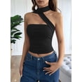 thumbnail image 4 of Women'S Ruched Strapless Halter Tube Top Open Back Slim Fit Bandeau Shirts Black S, 4 of 7