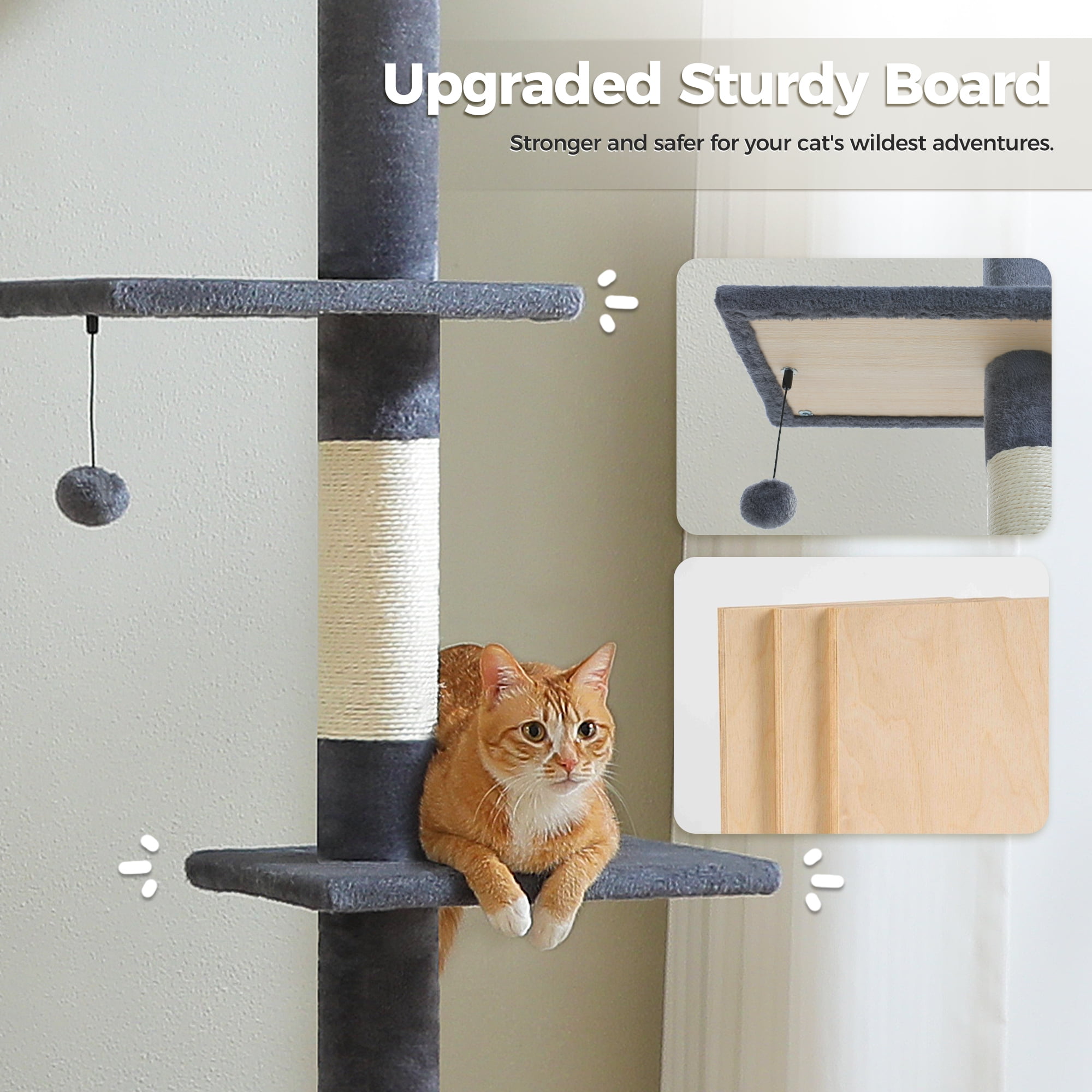 PAWZ Road 5-Level Cat Tree Cactus Style Floor to Ceiling Tower for Indoor Small Cats, Gray
