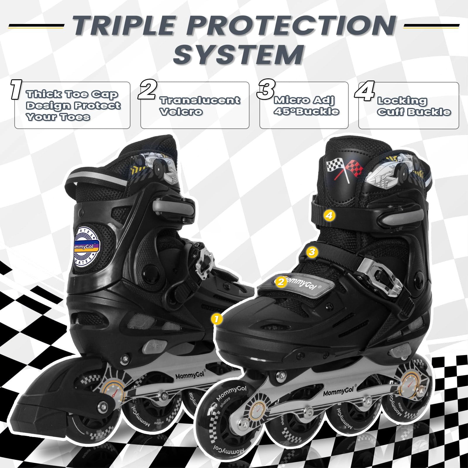 MammyGol Inline Skates for Boys and Girls Youth, 4 Size Adjustable Roller Skates with PU Flashing Whees Inline Skates High Performance for Kids Age 8-12 Silver