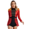 thumbnail image 3 of iixpin Women's Ringmaster Leotard Circus Showman Bodysuits Tassel Shoulder Boards Sequins Costumes Red S, 3 of 7