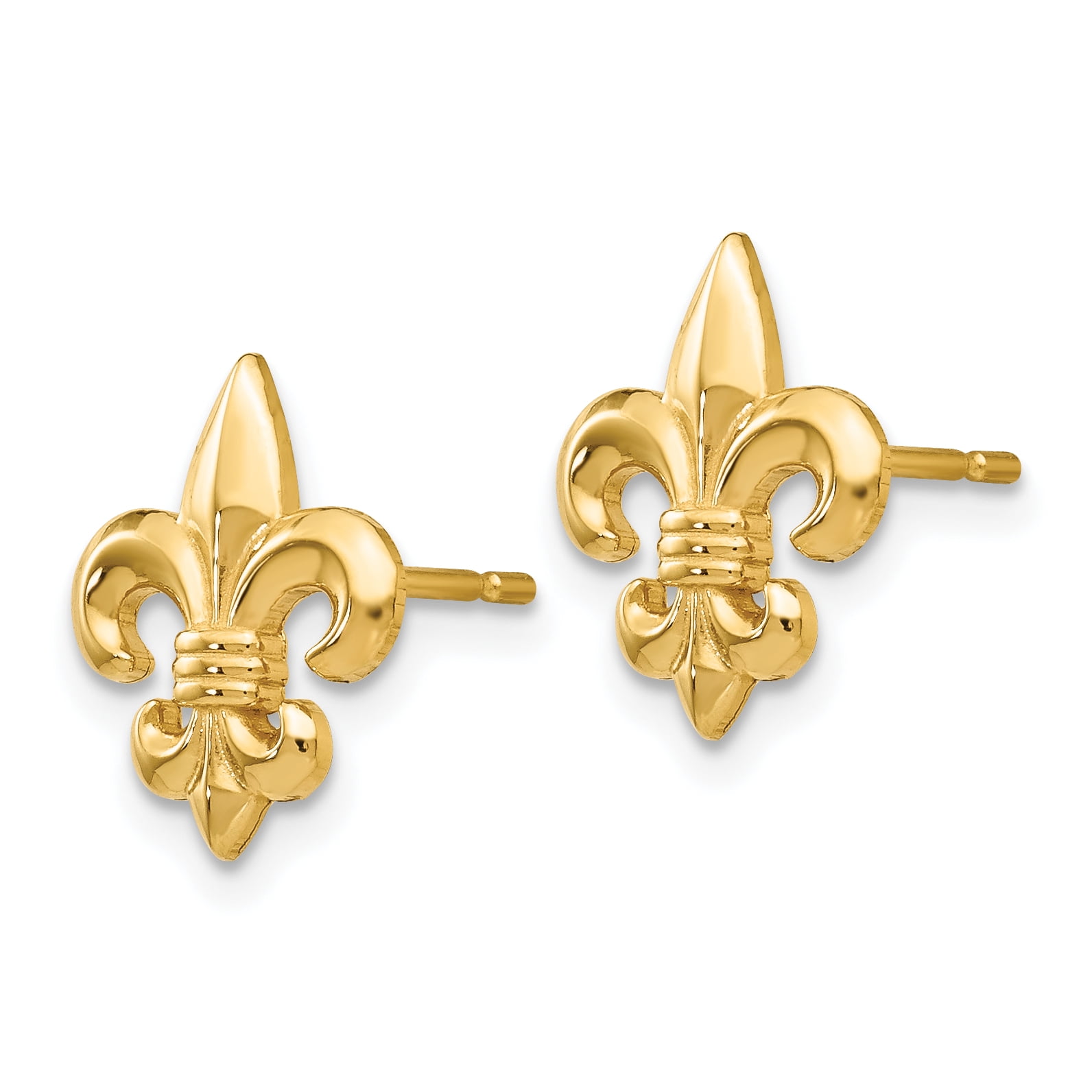L- 15 mm, W- 11 mm 14k Yellow Gold Small Fleur-De-Lis Earring for Women 
