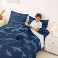 thumbnail image 3 of Castle Fairy Sketch Shark Tile Bed Sheets 4-Piece,Line Shark Navy Dark Blue Seamless Print Full Size Sheets,Navy Blue,1 Fitted Sheet,1 Flat Sheet and 2 Pillowcases, 3 of 6
