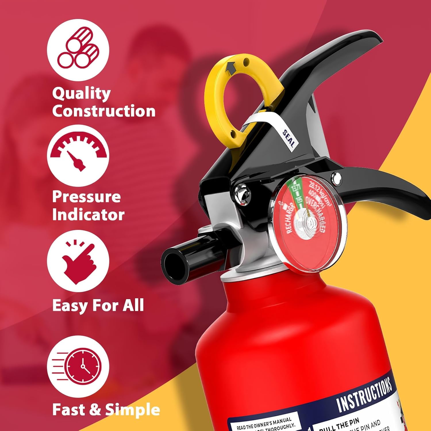 Ougist ABC Dry Chemical Fire Extinguisher 2.5 lb, 1-A:10-B:c Rated with Wall Mount Bracket & Quick-Release Handle, Used for Kitchen Car Boat Vehicle