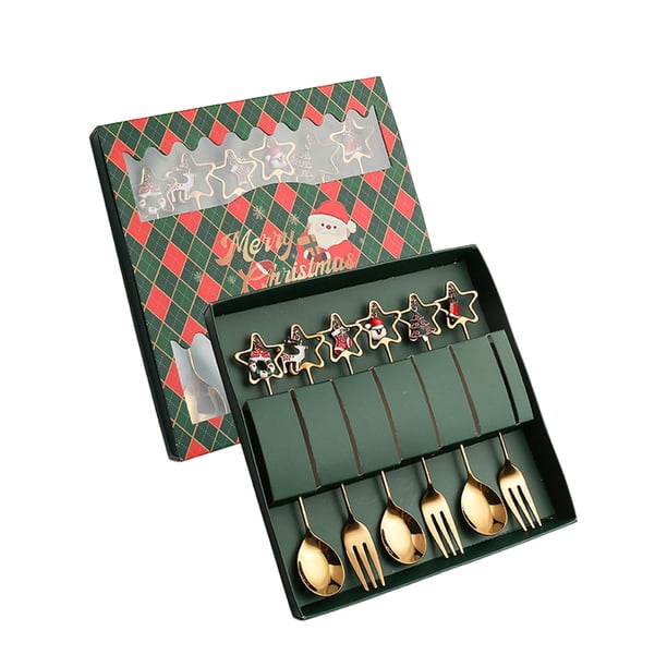 Toystoory 6 unids/set juego de cubiertos navideños con cucharas para condimentar tenedor de acero inoxidable cuchara de alta calidad Mostrada ORO2 B