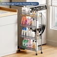 thumbnail image 5 of BEHERZT 4 Tiers Utility Cart, Metal Rolling Cart with Wooden Tabletop, Slim Rolling Cart, Storage Cart, Gray, 5 of 8