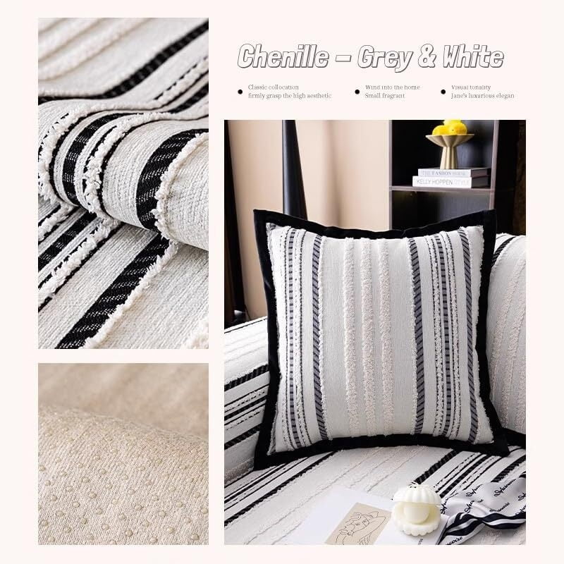 LKJYER Luxury Sectional Couch Cushion Cover for Furniture Protect,Washable Sofa Cover for Sofa,Striped Chenille Non-Slip Sofa Slipcover,Couch Protector for Dog