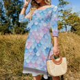 thumbnail image 4 of Mermaid Scale Pattern Canvas Flare Dress Square Neck Dress Elegant Female Fashion Printed Dress, 4 of 9