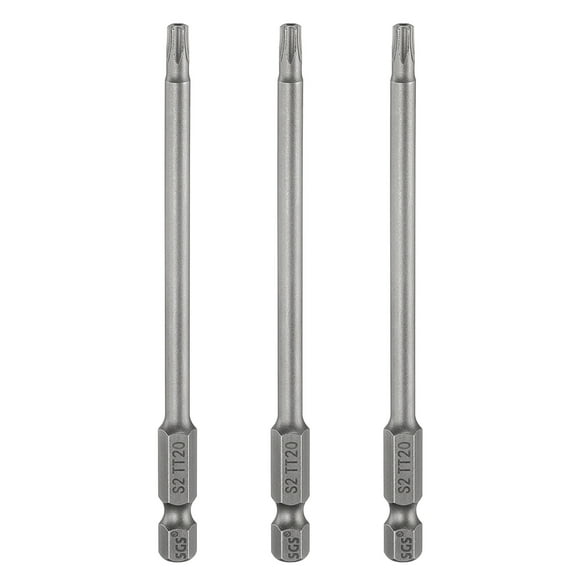 Uxcell 3pcs TT20 Security Torx Head Screwdriver Bit 4" (100mm) Long 1/4" Hex Shank Magnetic Tamper Proof 6 Point Star Screw Driver