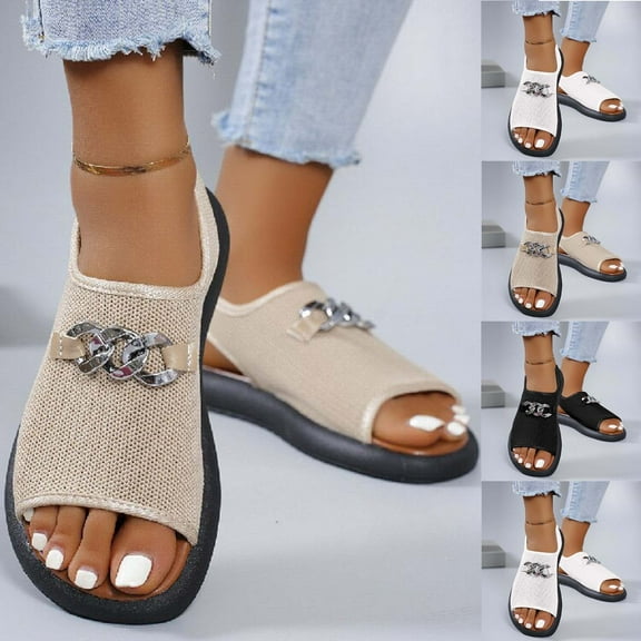 Miluxas Mesh Sandals for Women, Walking Shoe Open Toe Ankle Strap Breathble Comfortable Wide Width Sandals White 9.5(43)
