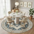 thumbnail image 3 of UERMEI 8'x8' Round Washable Area Rugs for Living Room, Vintage Floral Boho Printed Carpet, Non Slip Indoor Large Rugs for Bedroom Home Decor Carpets, Blue, 3 of 8