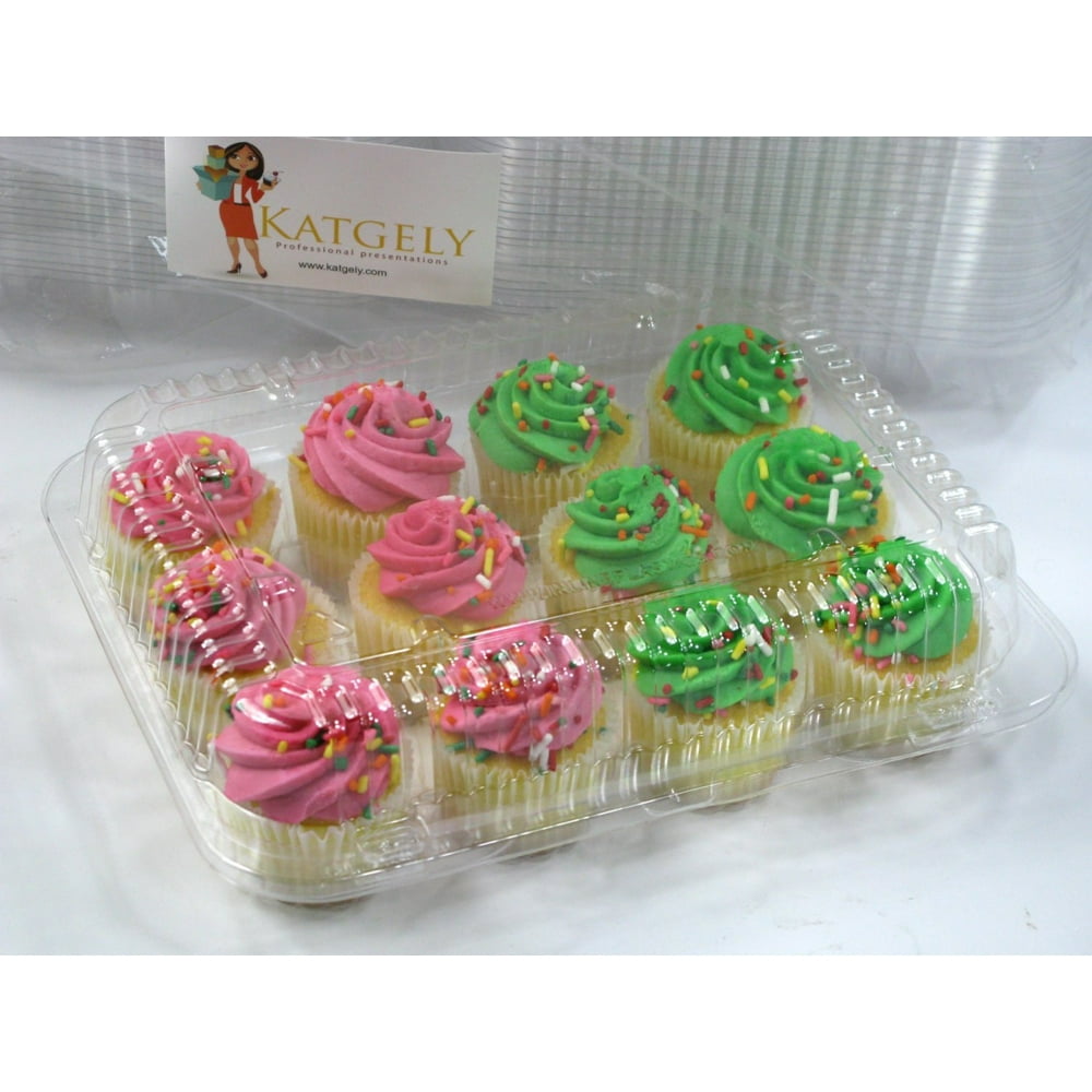 Katgely 12 Compartment Mini Cupcake Plastic Containers 8 per PACK