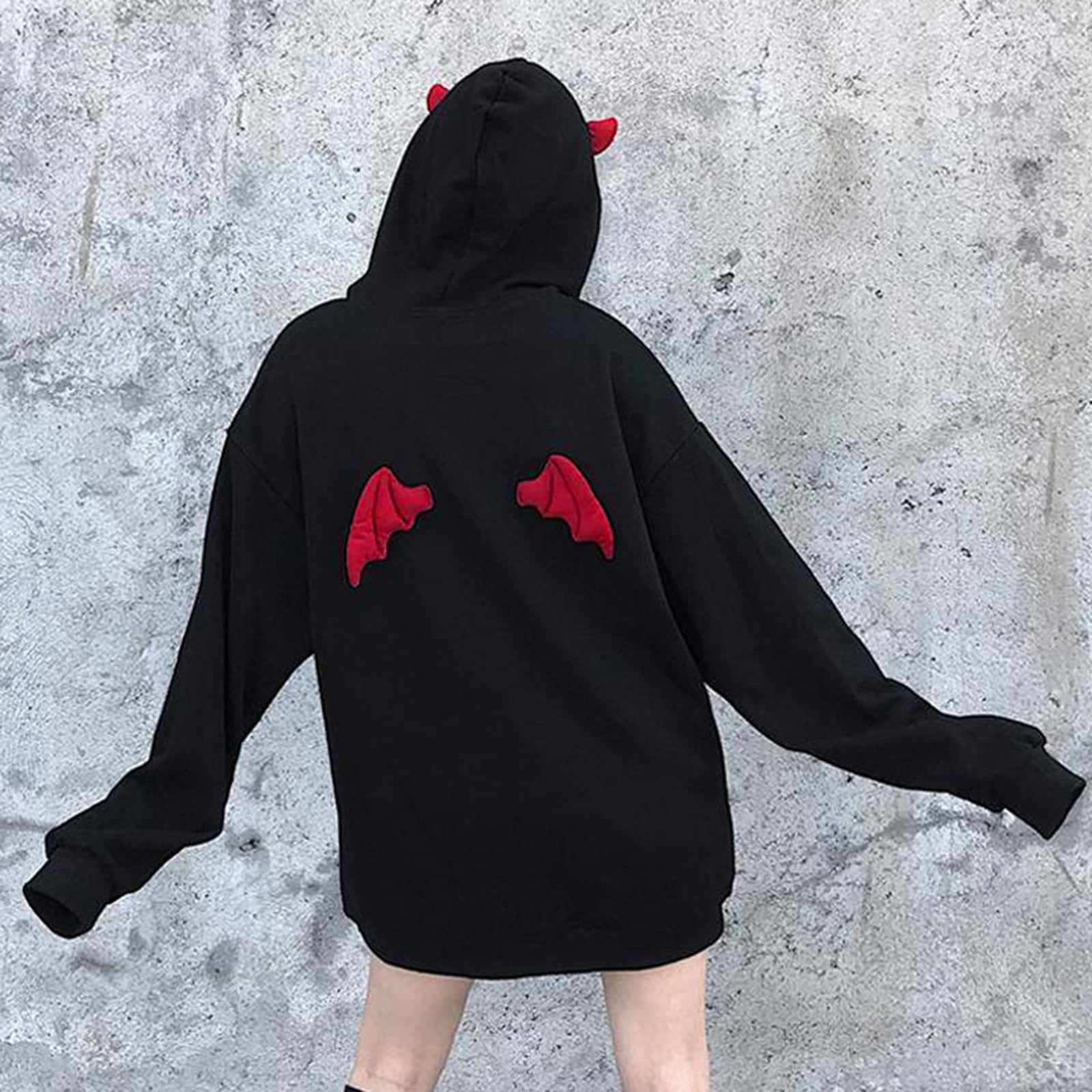 Sardfxul Girls Cute Devil Wing and Horns Hoodie Oversized Top