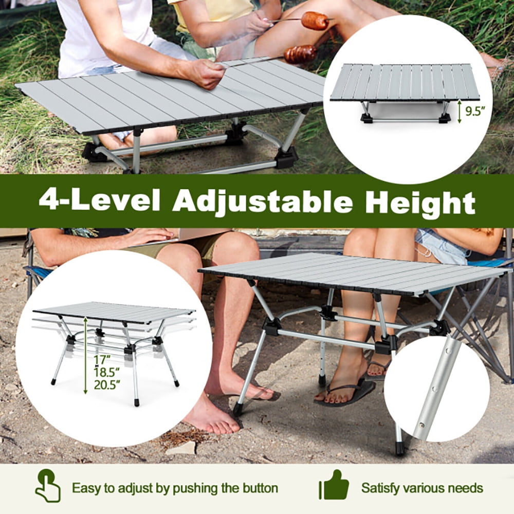 Aimee Lii Folding Heavy-Duty Aluminum Camping Table with Carrying Bag, Foldable Table for Camping and BBQ, Silver