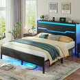 thumbnail image 3 of EnHomee Full Bed Frame with Wooden Headboard Metal Platform Bed Frame with Storage Platform Metal Bed with Charge Station & LED Lights & 13" Under-Bed Storage, Black, 3 of 7