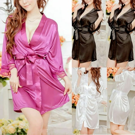 

wsevypo Sexy Lingerie Women Silk Lace Robe Dress Babydoll Nightdress Nightgown Sleepwear