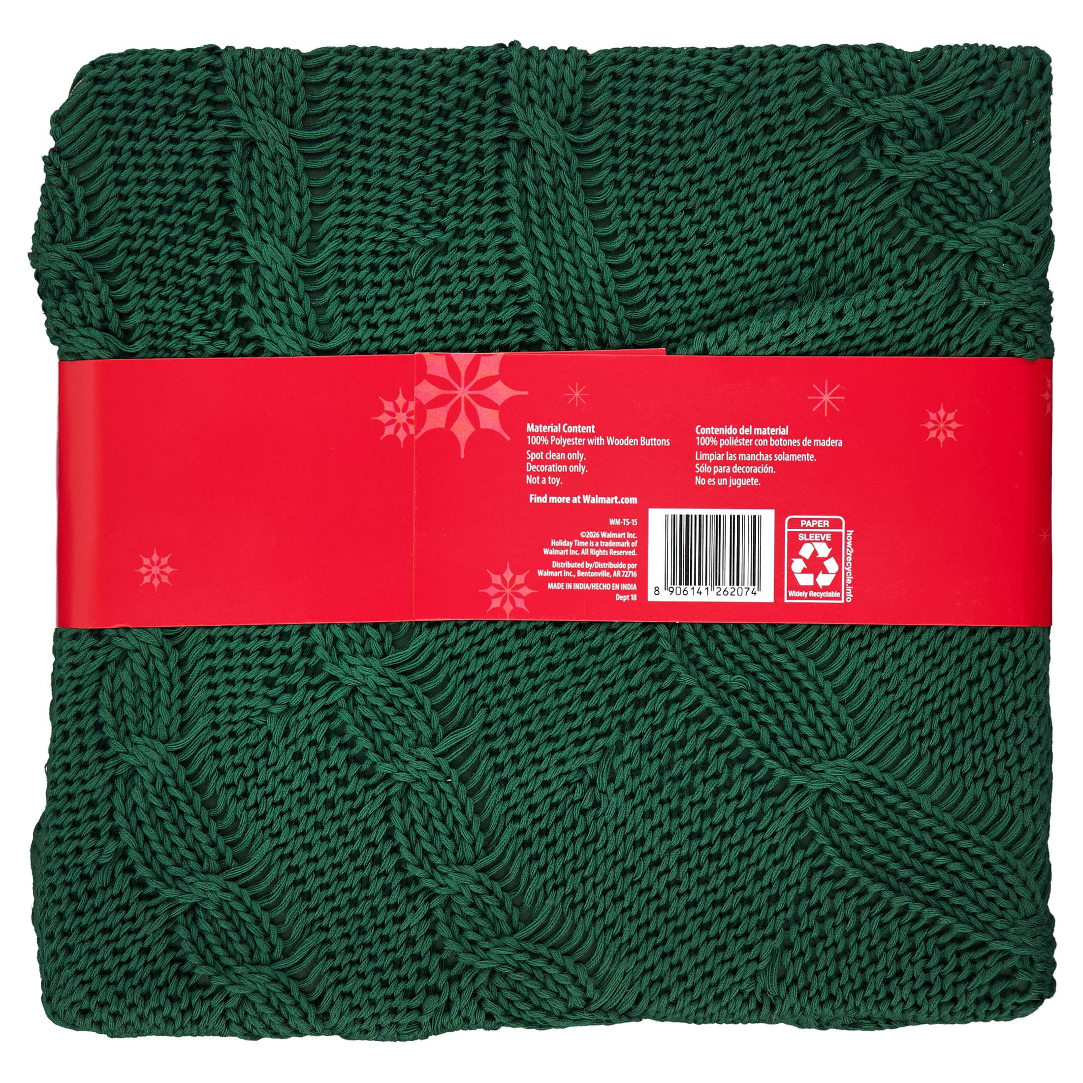Cable Knit Christmas Tree Skirt, Green, 48", by Holiday Time