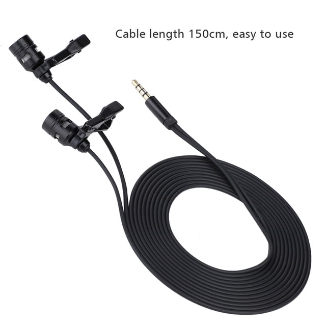 Micrófono lavalier de Doble Cabezal ANGGREK Con Clip de Corbata de 3,5 mm Negro
