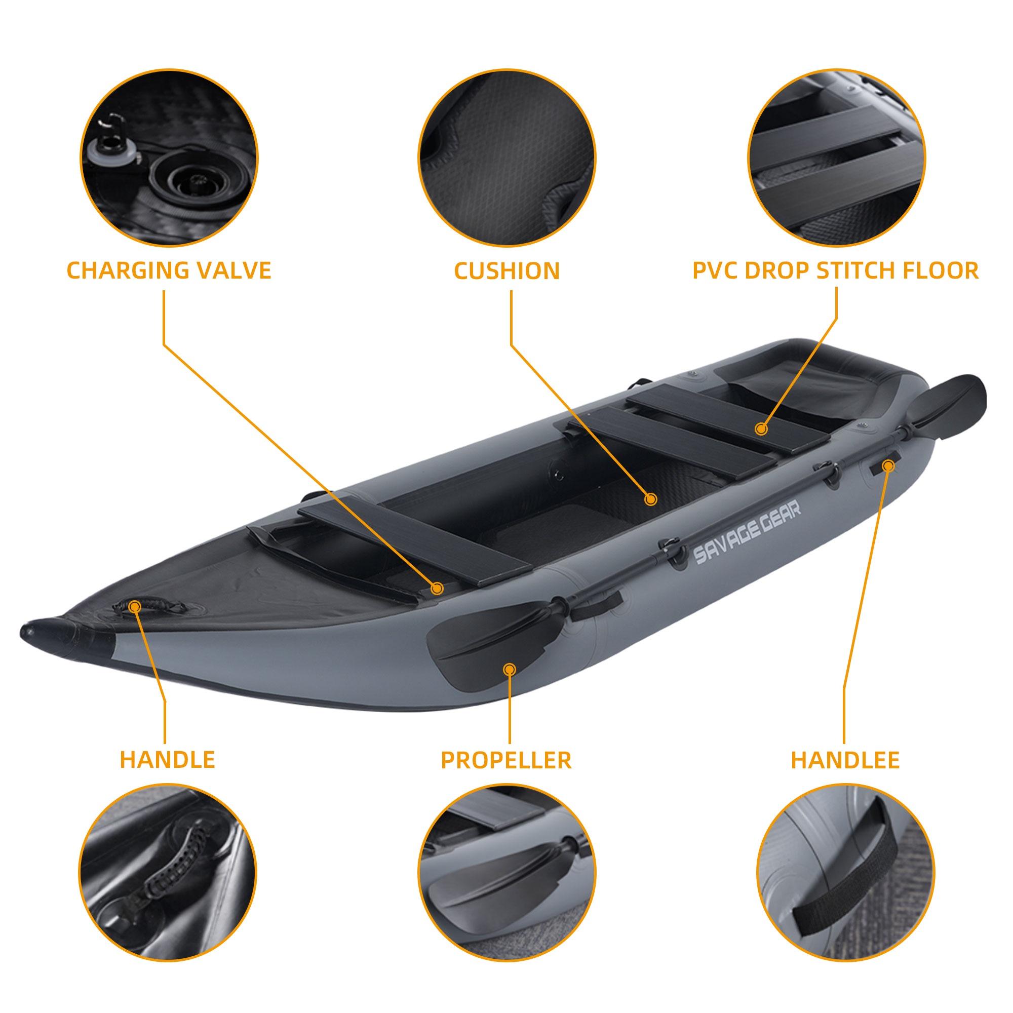 2 Person Inflatable Kayak, Fishing PVC Kayak Boat, Inflatable Boat Rescue Rubber Rowing Boat with Pump, Aluminum Alloy Seat, Paddle, Inflatable Mat, Repair Kit, Fin 440lb Weight Capacity - image 5 of 10