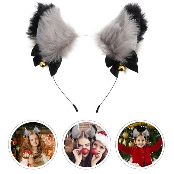 Raindrops Plush Animal Horn Headband with Grey Cloth Ears, Simulation Headwear for Kids and Adults, 1 Pack