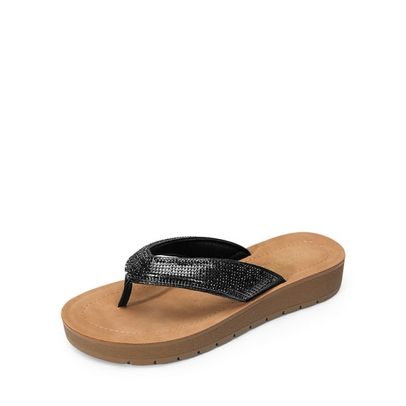 Dream Pairs Women’s Rhinestone Flip-Flops – Arch Support Thong Sandals with Cushioned Footbed