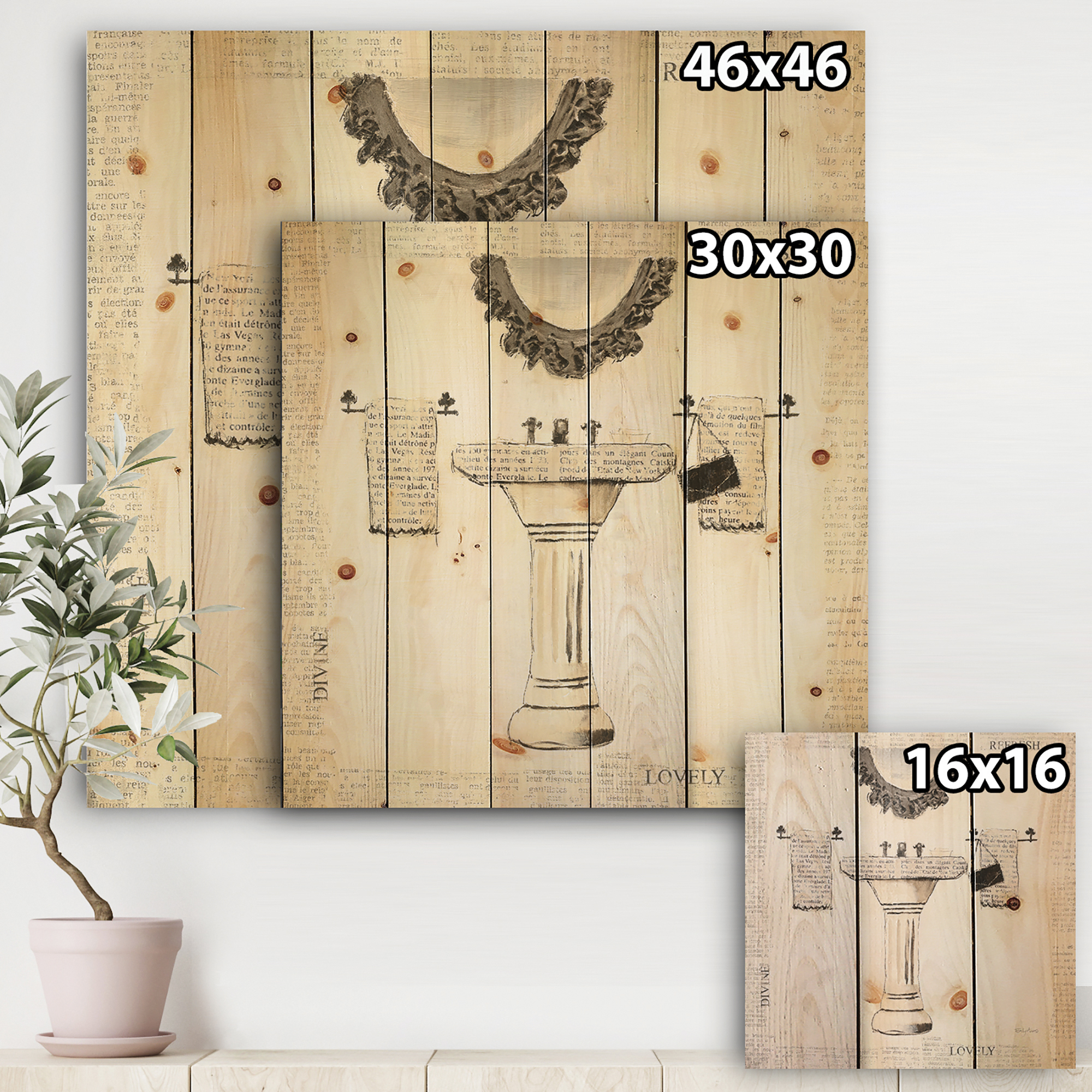 Designart 'Paris Hotel Bathroom V' Traditional Bathroom Print on Natural Pine Wood