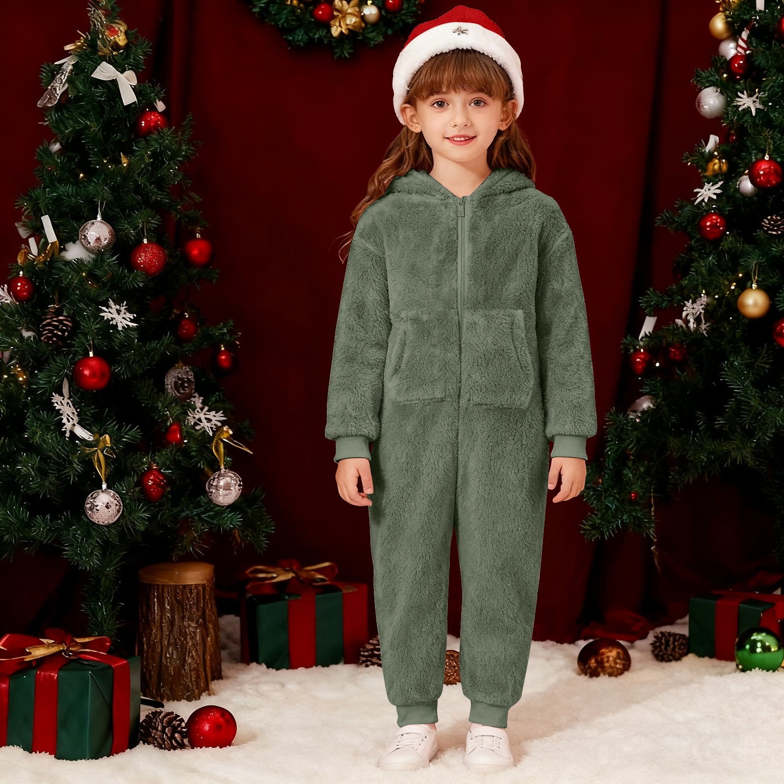 Adeawade Child Spring Onesie For Boys 5-6 Years Long Sleeve Round Neck Boys Warm Hooded Onesie Jumpsuit Winter Warm Lined Pajama Outfit For Toddler Kids Relax Fit Wear Dark Green