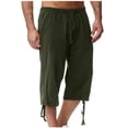 thumbnail image 2 of Hurxie Men's Long Linen Shorts Below Knee Pocketed 3/4 Summer Drawstring Capri Pant Army Green,3XL, 2 of 7