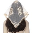 thumbnail image 4 of Mantveil Triangle Chapel Veil Head Covering Gold Flower Embroidered Lace Mantilla Veils for Catholic Church Bride Wedding, 4 of 5