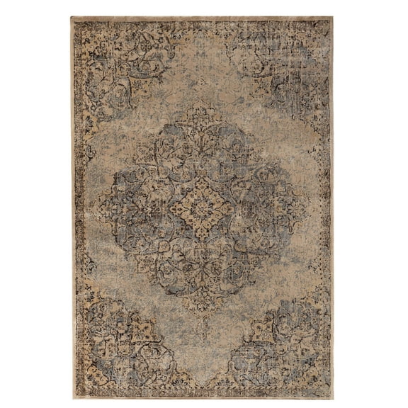 BNM Traditional Medallion Indoor Area Rug, 2' x 3', Ivory/ Grey