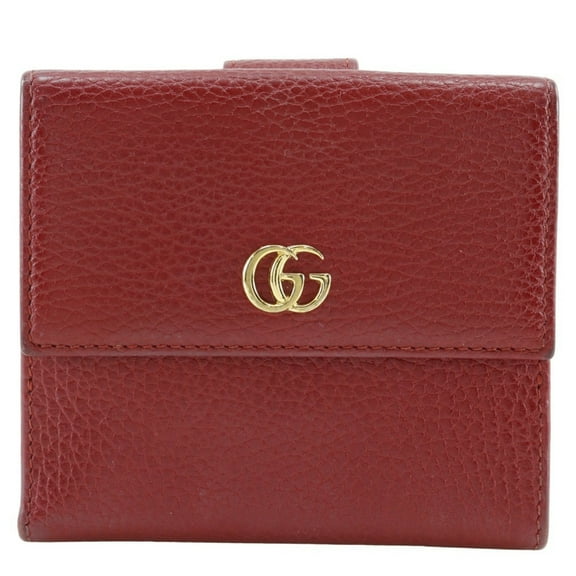 Pre-Owned GUCCI GG Marmont Bi-fold Wallet 456122 Leather Red Snap Button Women's (Good)