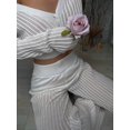 thumbnail image 6 of Women'S Solid Color Knitted Casual Hollow Commuter Suit Long Sleeve Button Top High Waist Pants Two-Piece Suit White M, 6 of 8