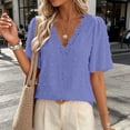 thumbnail image 2 of VBVC Women's Floral Lace Dot V Neck Blouse , Ladies' Ruffle Short Sleeve Casual Top , Eyelet Textured Shirts For Women,Purple,S-2XL, 2 of 8
