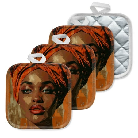 

4 Pack Pot Holders Kitchen Essential Potholder Set Elegant Portrait Of A Woman In Turban
