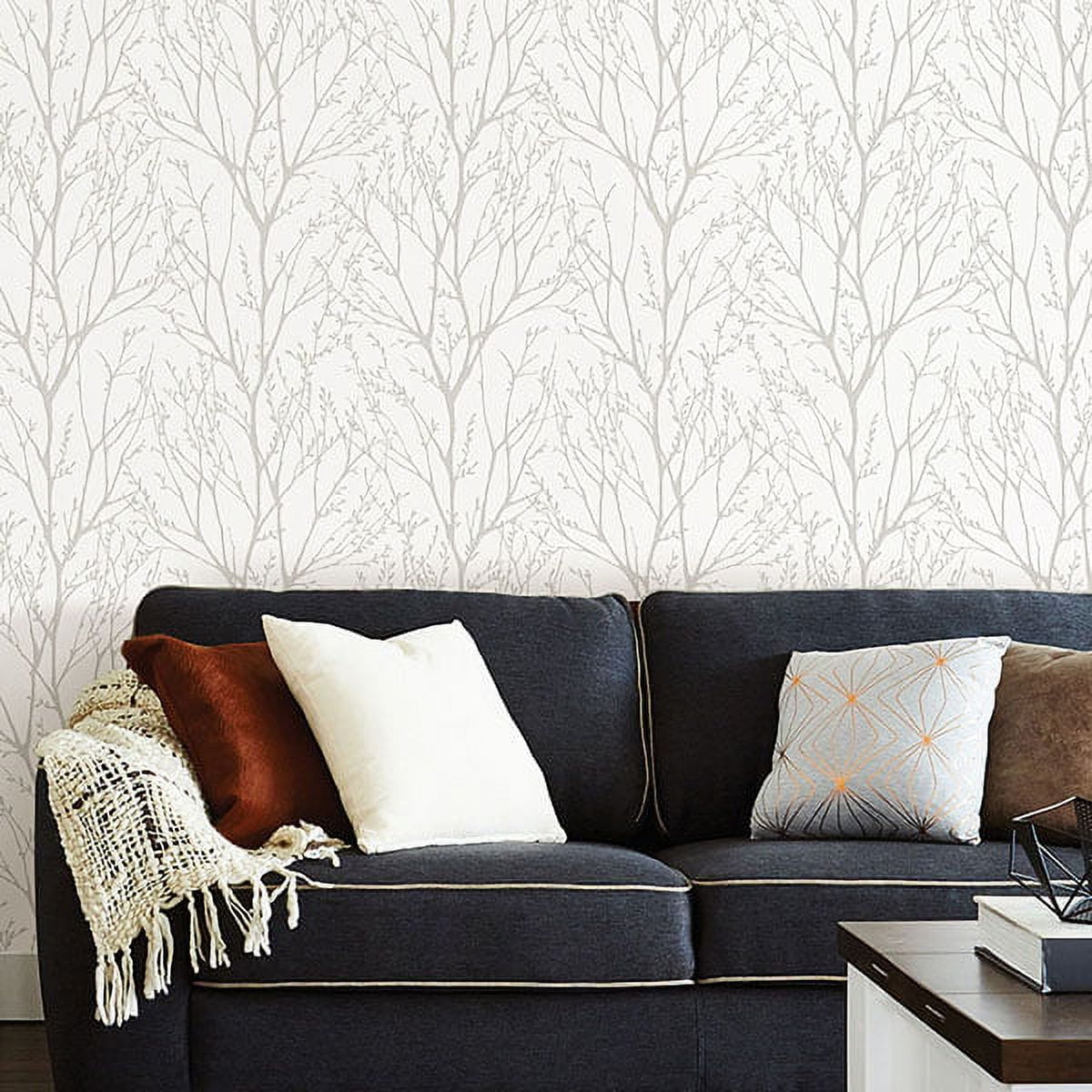 NuWallpaper White Treetops Vinyl Peel And Stick Wallpaper, 216-in by 20.5-in, 30.75 sq. ft.