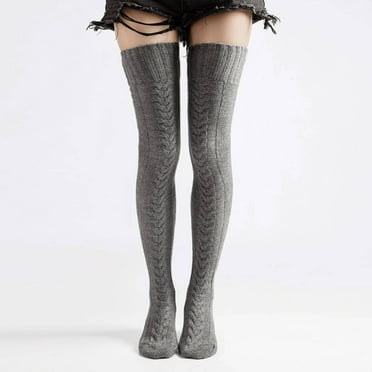 TELOLY Thigh High Socks,Soft Knit Knee High Socks,Over-Knee Design Cozy Warmth Fleece Tights,Dark Gray
