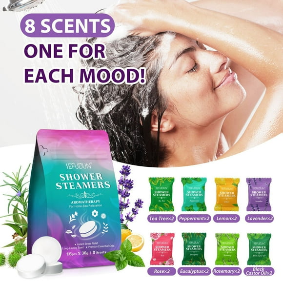 Jienlioq Aromatherapy Bath Oil Effervescent Tablets 16-Count with 8 Natural Scents for Relaxing Home Spa, Self-Care & Holiday Gifts