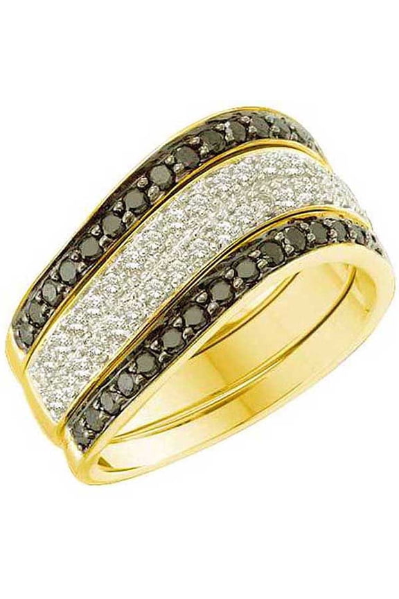 Collection 0.75 Carat (ctw) 10k Round Black & White Diamond Ladies Fashion Right Hand Ring, Yellow Gold