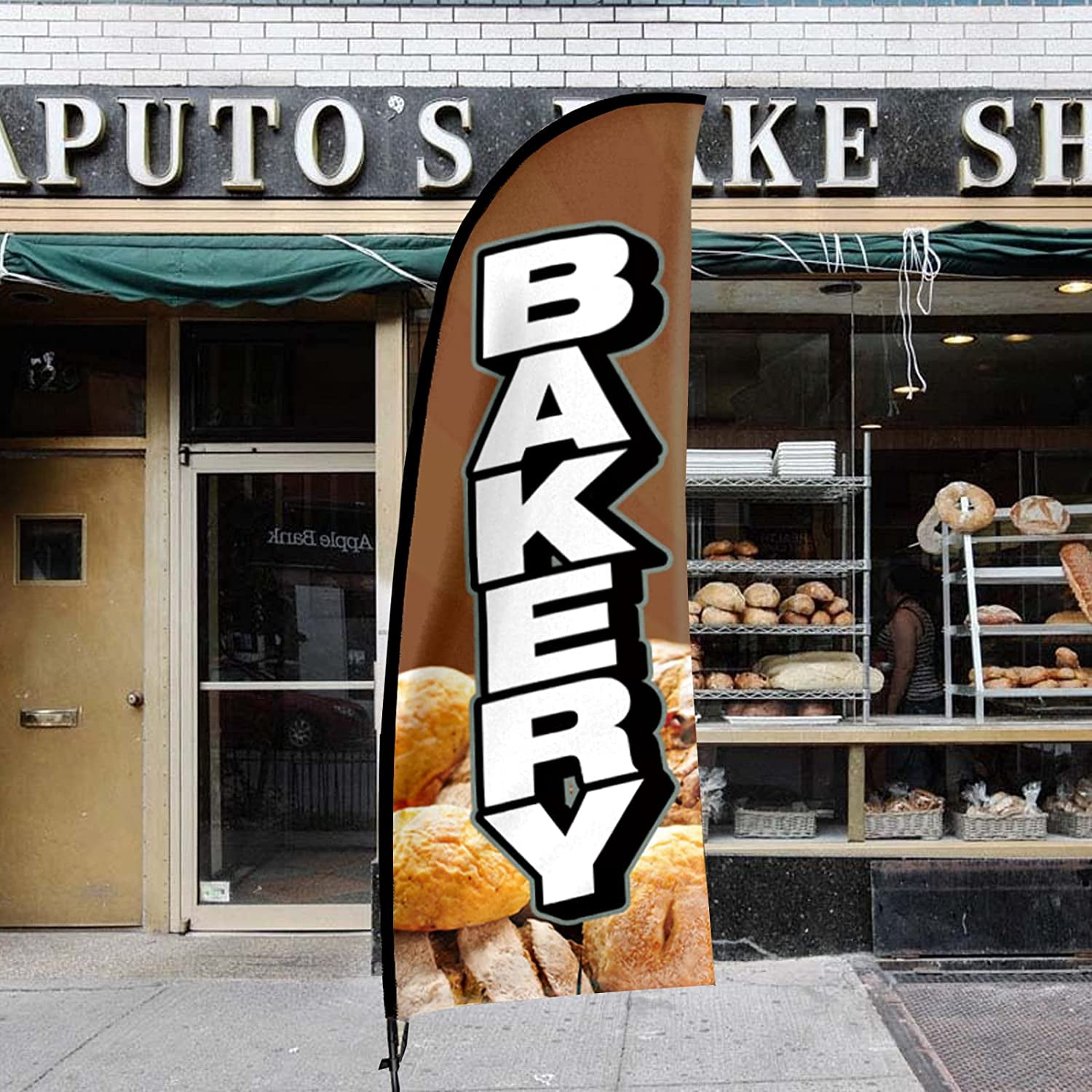 QSUM Bakery Advertising Swooper Flag Sign, Bakery Feather Flag Pole Kit with Ground Spike, 7Ft Advertising Feather Banner Sign for Bakery Business