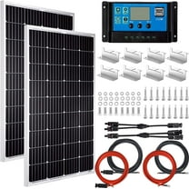 Pikasola 200 Watt 12/24V Solar Panel Kit for RV Boat Home: 2pcs 100W Monocrystalline Solar Panel Grade A   12/24V Solar Charge Controller   16ft &10ft Solar Cable   Z-Brackets