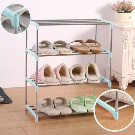 Usmixi 4 Tier Small Narrow Stackable Shoe Rack, Blue