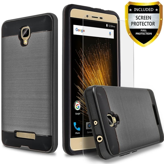 BLU Studio X8 Case, 2-Piece Style Hybrid Shockproof Hard Case Cover with [Premium Screen Protector] Hybird Shockproof And Circlemalls Stylus Pen (Black)