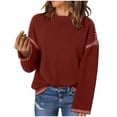 thumbnail image 2 of Suéter de cuello redondo para mujer, informal, liso, tejido, holgado, de manga larga, con cuello redondo, blusa, 2 of 8
