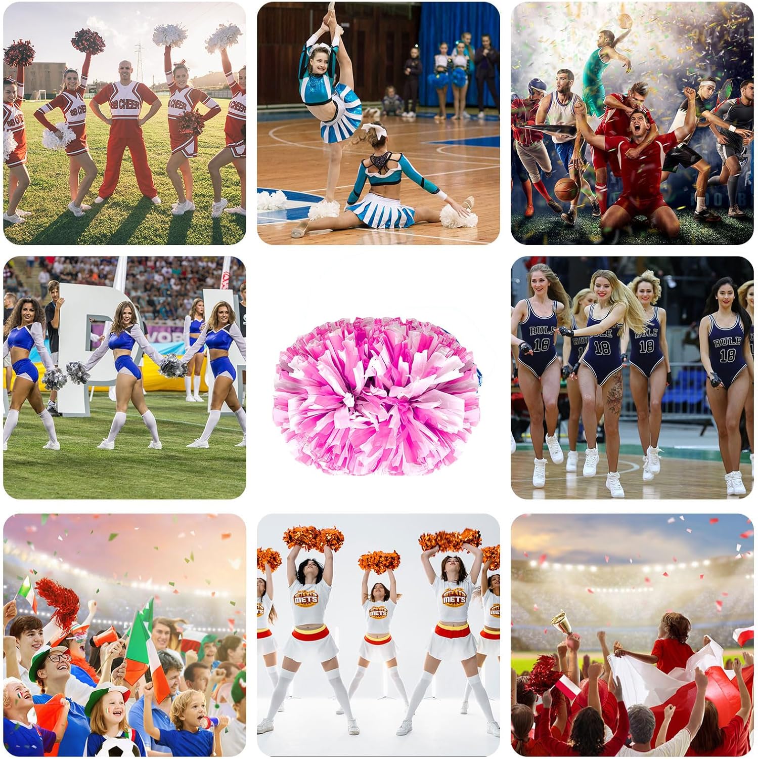 8 PCS Metallic Cheerleading Pom Pom for Team Spirit Sports Dance Cheering Kids Adults