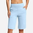thumbnail image 4 of RQYYD Long Bermuda Shorts for Women Knee Length with Pockets High Waisted Stretch Shorts for Summer Walking Light Blue L, 4 of 7