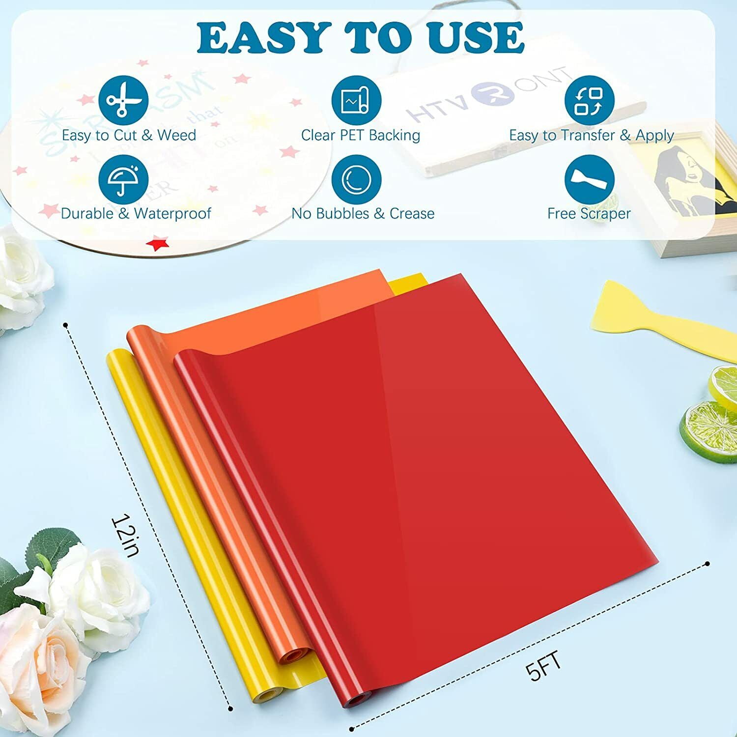 (3 pack) HTVRONT 14 PCS 12"x12" Glossy Permanent Vinyl Sheets Bundle Assorted Colors for Craft Projects