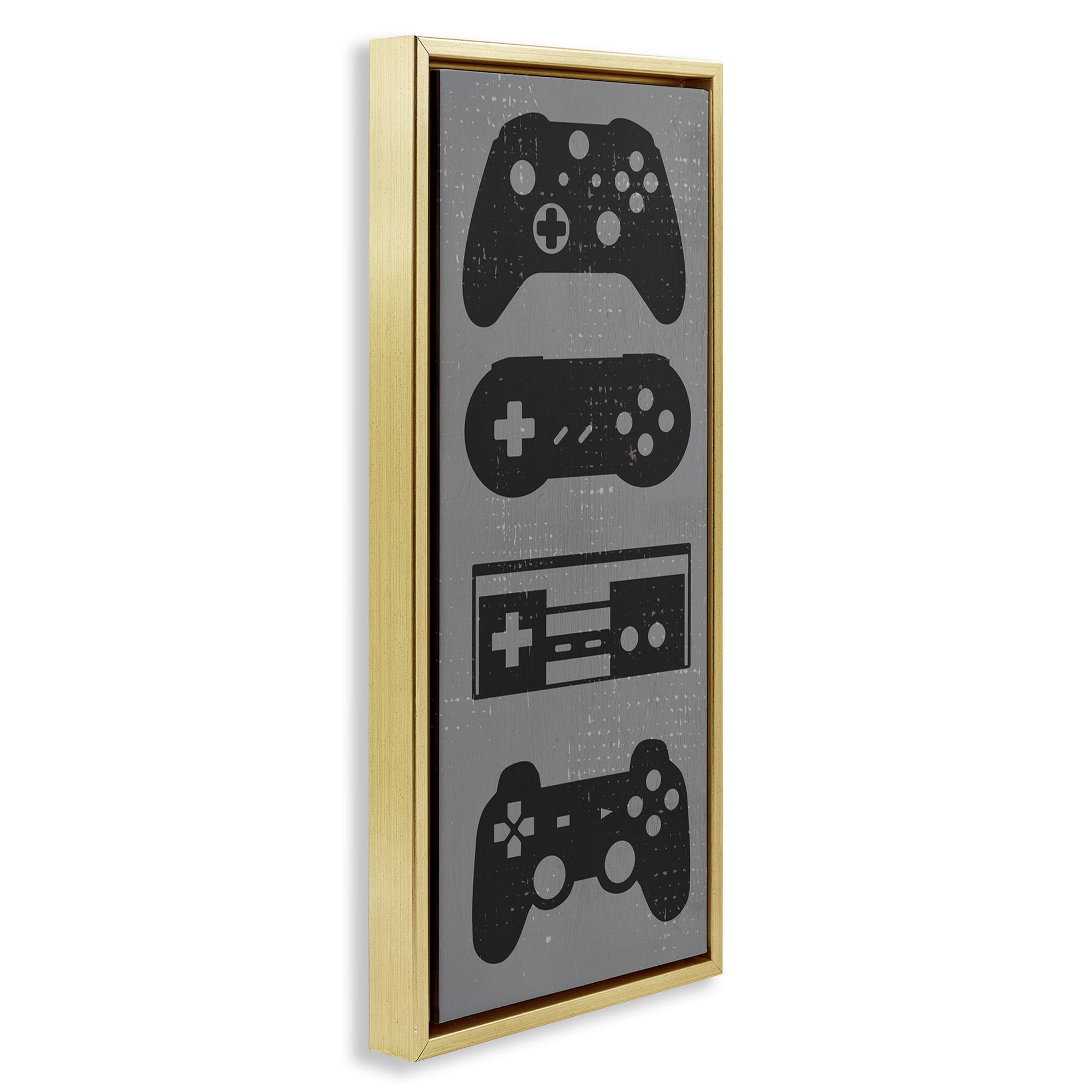 Stupell Industries Vintage Video Game Controllers Art for Kids Painting Gold Floater Framed Canvas Art Print Wall Art, 11 x 25
