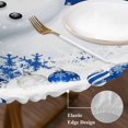 thumbnail image 3 of Navy Blue Christmas Round Tablecloth, Fitted Table Cover with Elastic for 36"-44" Round Tables, Snowman Xmas Snowflake Ball Winter Table Cloth Outdoor Indoor Dinning Party Waterproof Tablecloths, 3 of 7